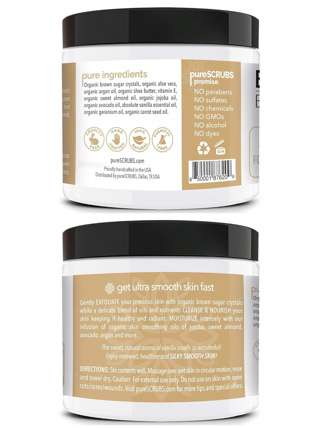 Vanilla Brown Sugar Body Scrub 16oz Jar for Face & Full Body Exfoliation