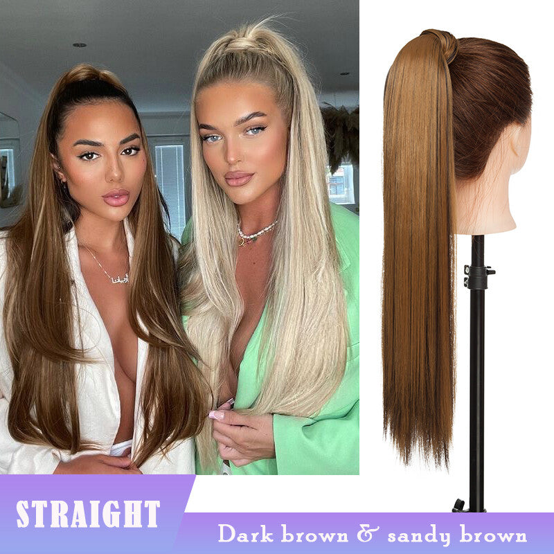 Thick Clip-In Ponytail Hair Extension - Fake Human Hair, Wavy & Straight