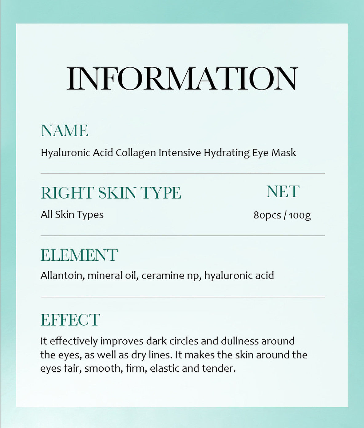 Hyaluronic Acid Retinol Vitamin C Eye Mask Set - 80 Pcs, 100g Moisturizing Under-Eye Care
