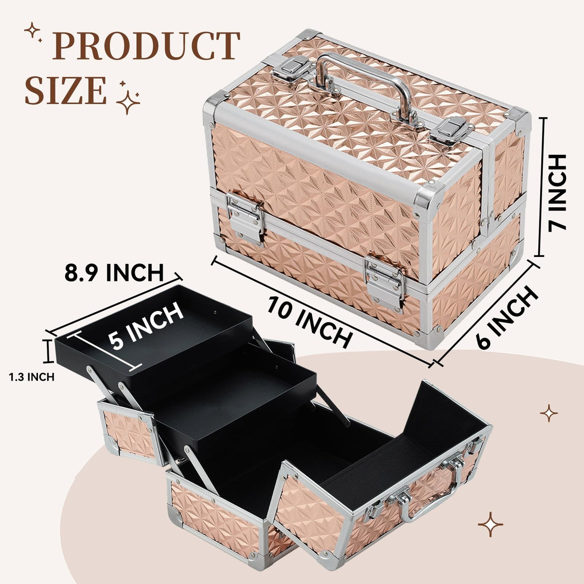 Lighted Makeup Train Case with Mirror Rose Gold Portable Organizer