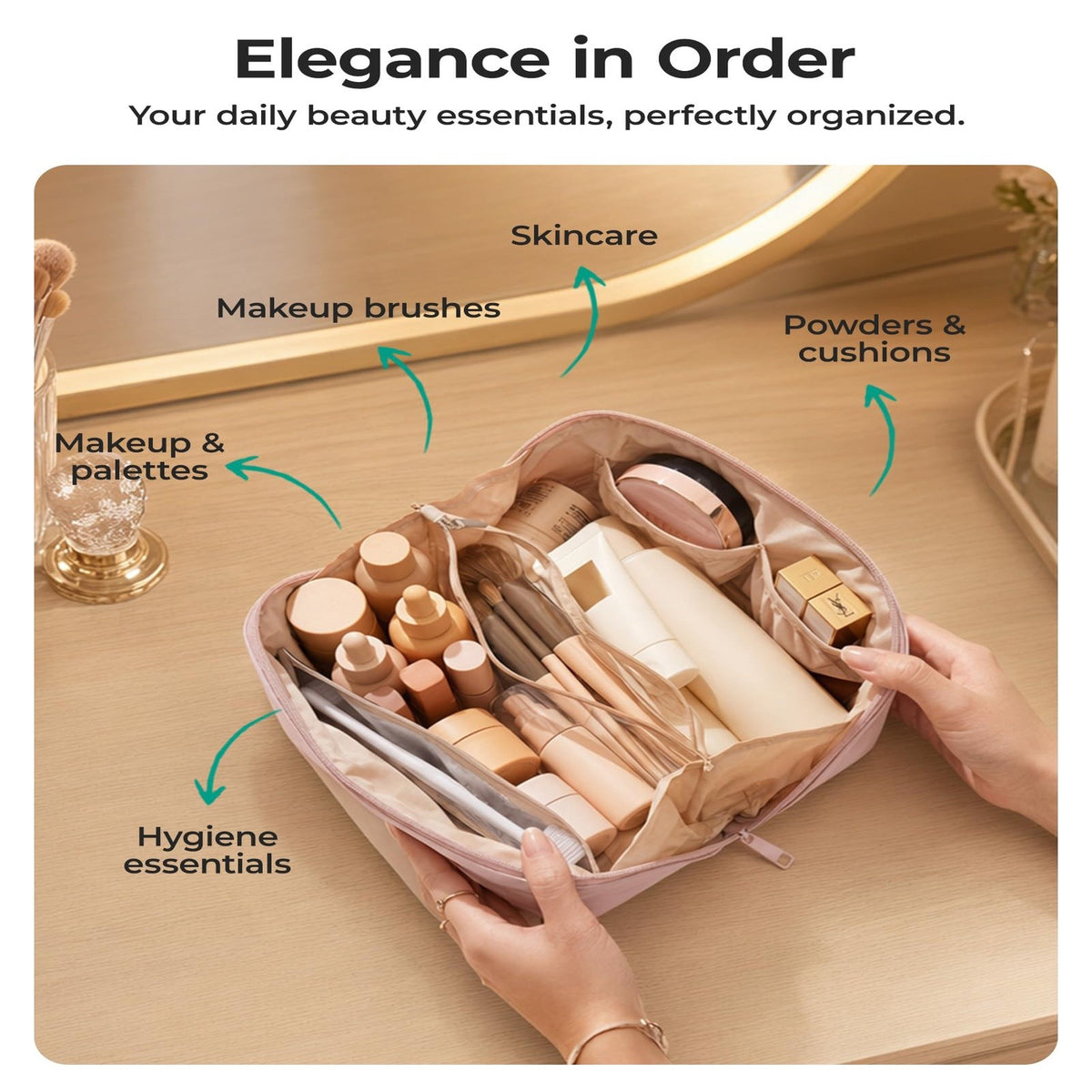 Water-Resistant Travel Toiletry Bag with Flat-Open Design & Spacious Storage
