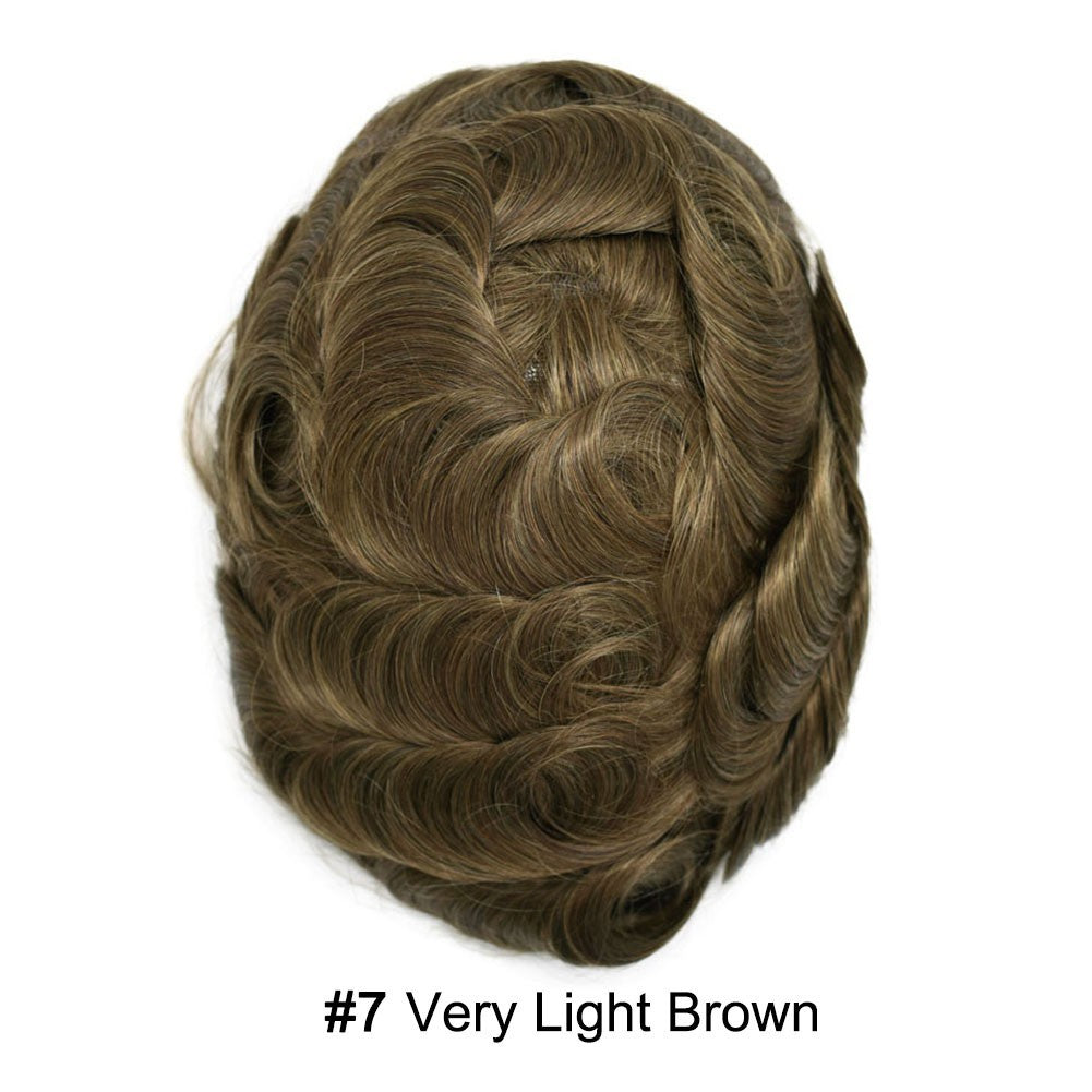 French Lace Front Mens Human Hair Toupee System with Poly Skin Base