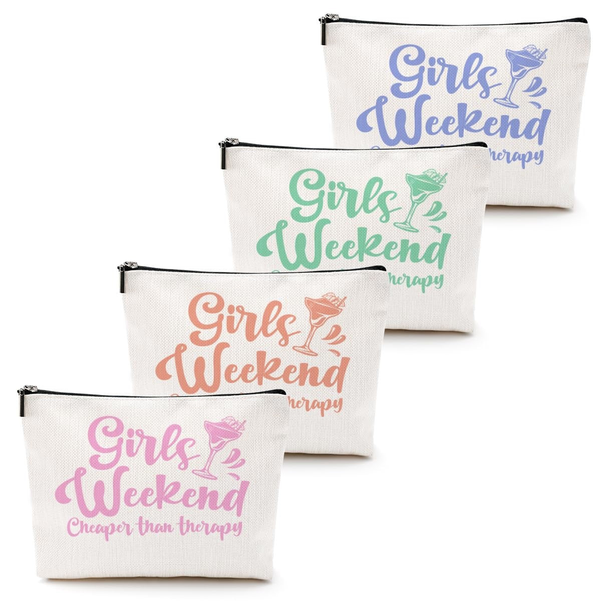 Girls Weekend Travel Makeup Bag - Multicolor Cotton Linen 9.6x7.4 inches Set of 4