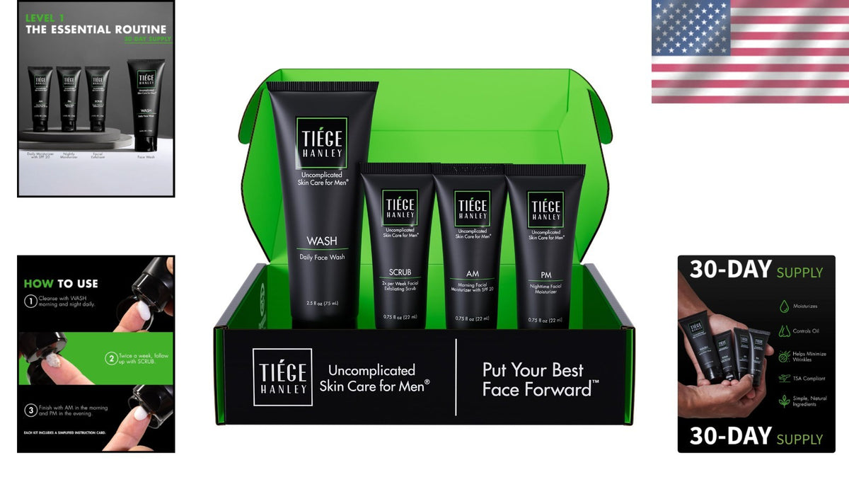 Men's 30-Day Skincare Routine Set - Cleanse, Hydrate & Protect