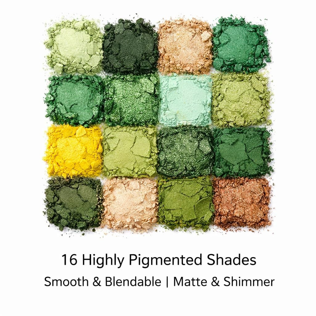 Green Eyeshadow Palette Matte Glitter Long-Lasting 16 Shades