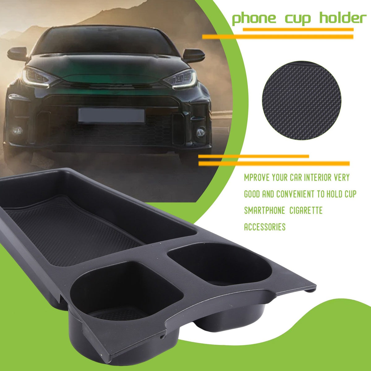 Car Center Console Cup Holder Tray Organizer with Removable Silicone Mats