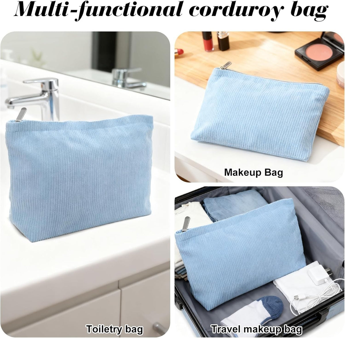 Large Capacity Reusable Makeup Organizer Bag - Lightweight Fabric, Travel & Storage