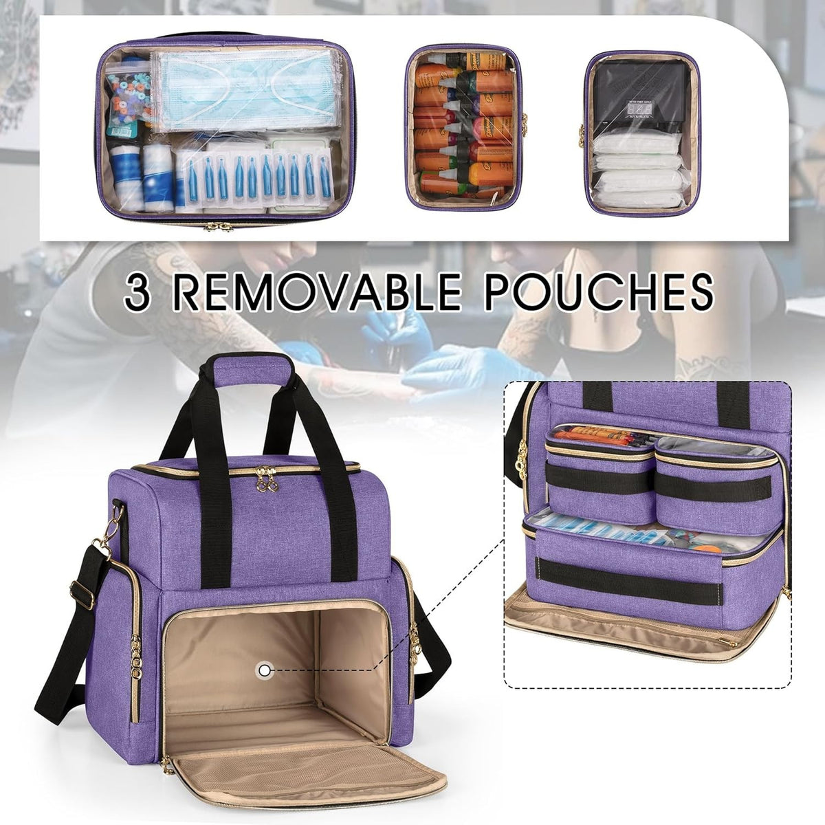 Large Tattoo Travel Case with Removable Pouches & Organizer