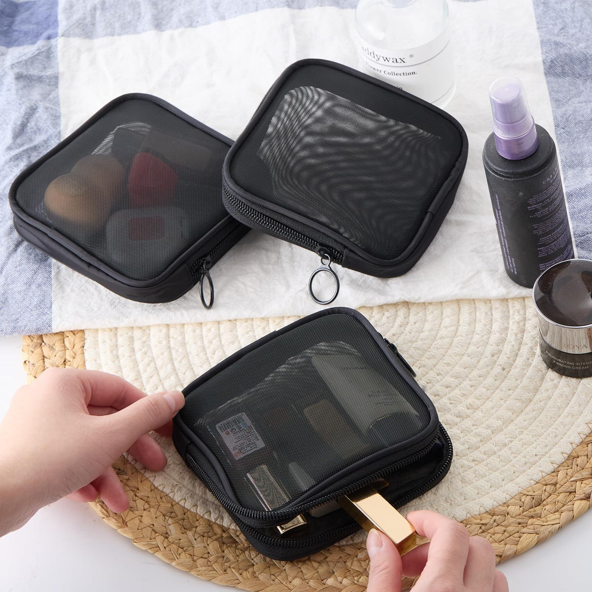 4 Pack Transparent Mesh Cosmetic Bags Travel Organizer Pouches 5x5 In