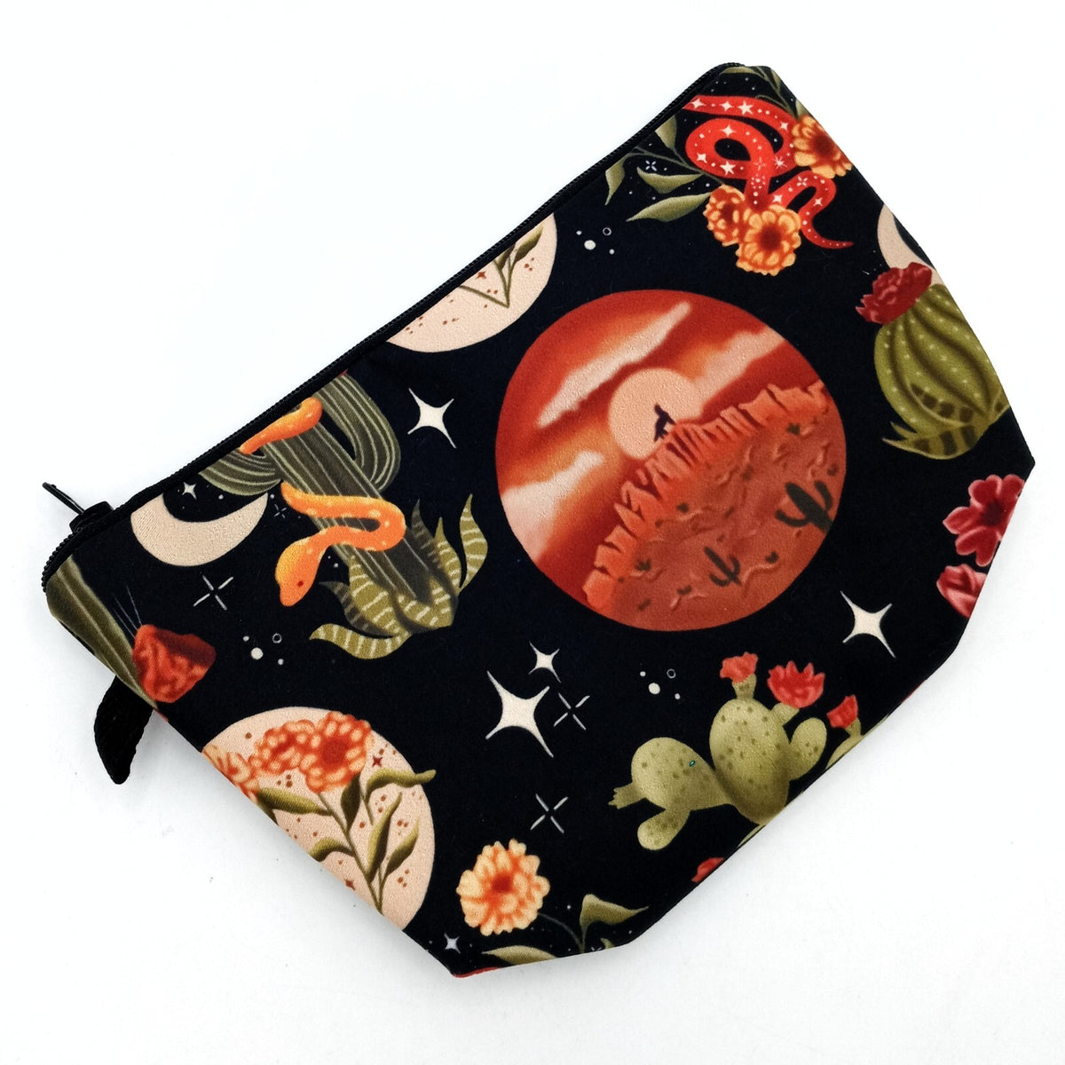 Southwest Coyote Snake Cactus Makeup Pouch Zippered Bag - 9x6 Inches