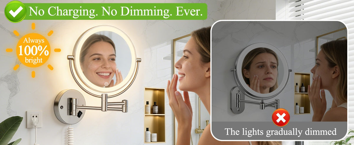 Wall Mounted Lighted Makeup Mirror with 30X Magnification, Adjustable Brightness