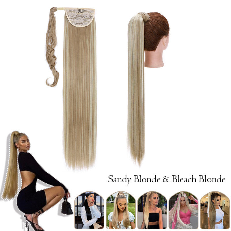 Mega Thick Wrap-On Ponytail Extensions - Natural Human Hair, Curly Wavy Straight