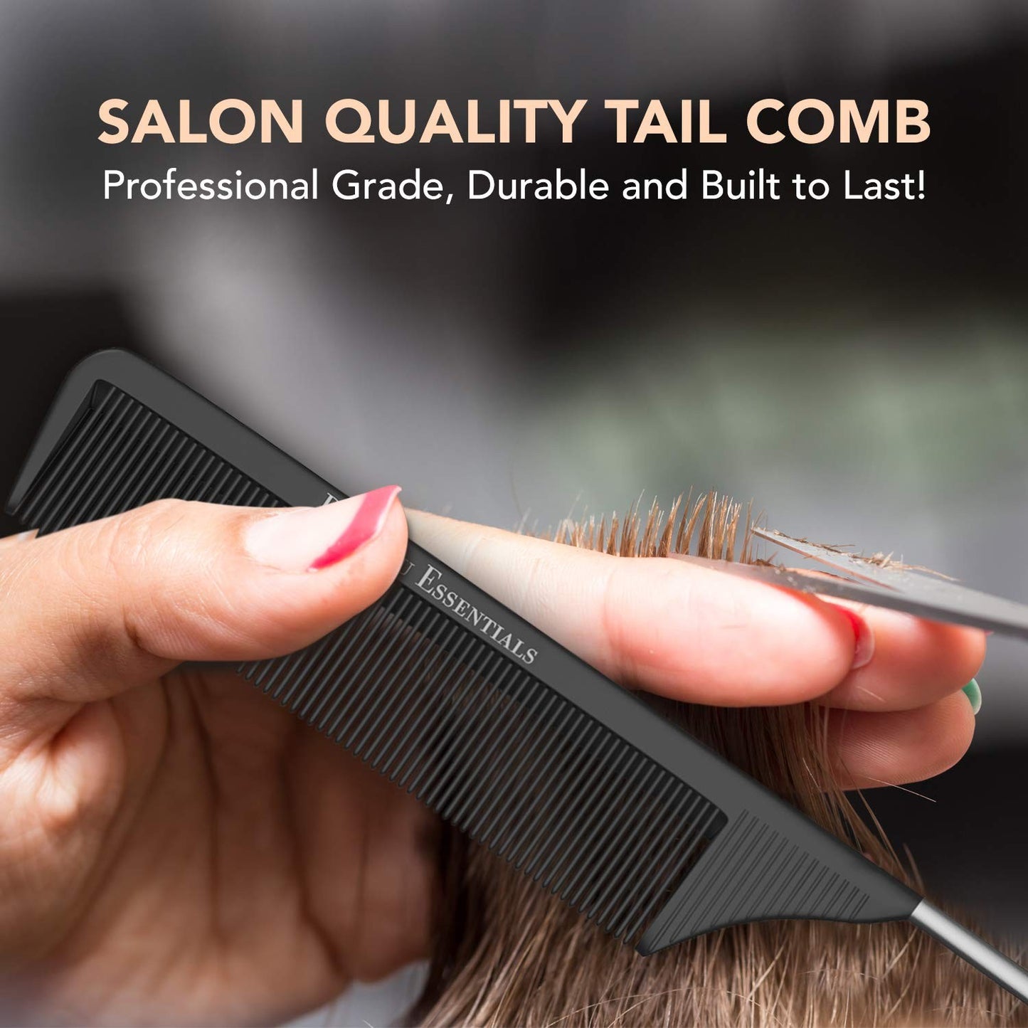 Professional 8.8 Inch Tail Comb with Carbon Fiber & Stainless Steel Pin Tail - Salon Quality