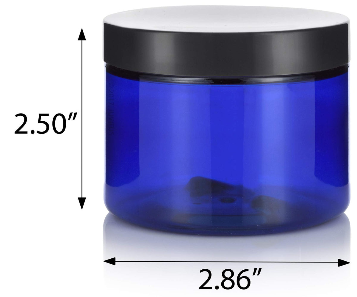 12 Pcs 6 oz Cobalt Blue PET Plastic Jars with Black Airtight Lids