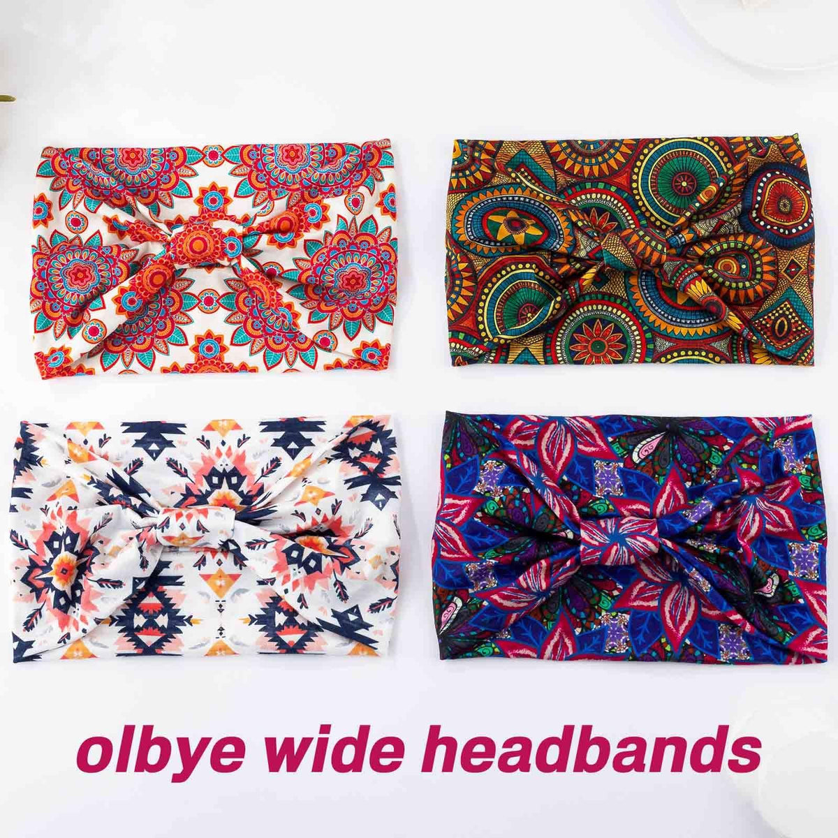 Wide Boho Headbands Floral Stretch Head 1 Count (Pack of 4), Trendy
