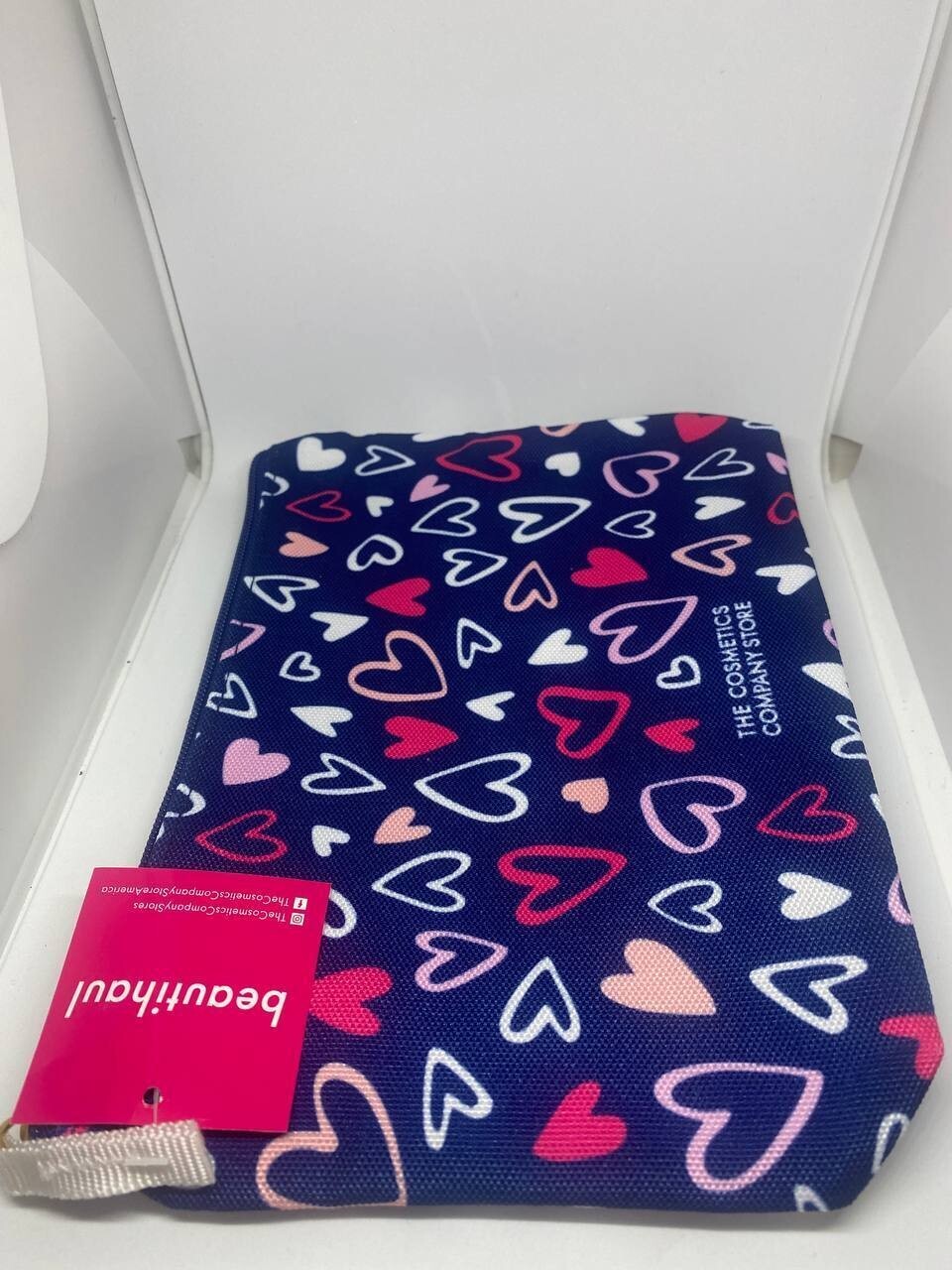 Travel Makeup Pouch with Zipper – Blue Hearts Design