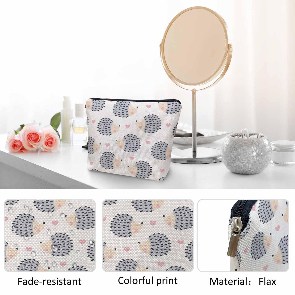 Hedgehog Makeup Organizer Bag - Large Capacity Travel Cosmetic Bag for Men Women