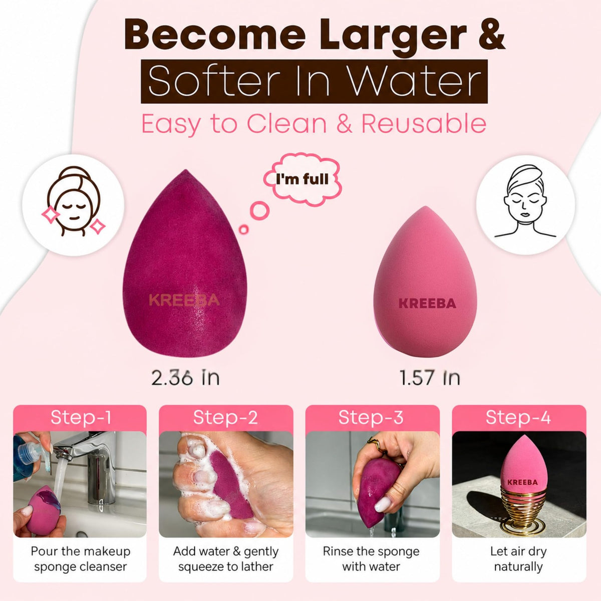3-Piece Makeup Sponge Set with Travel Case and Drying Stand - Pink & White