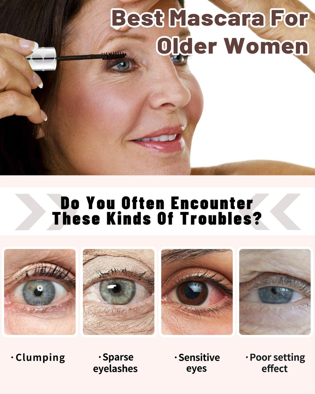 Mature Women’s Brown Volumizing Waterproof Mascara - Safe for Sensitive Eyes