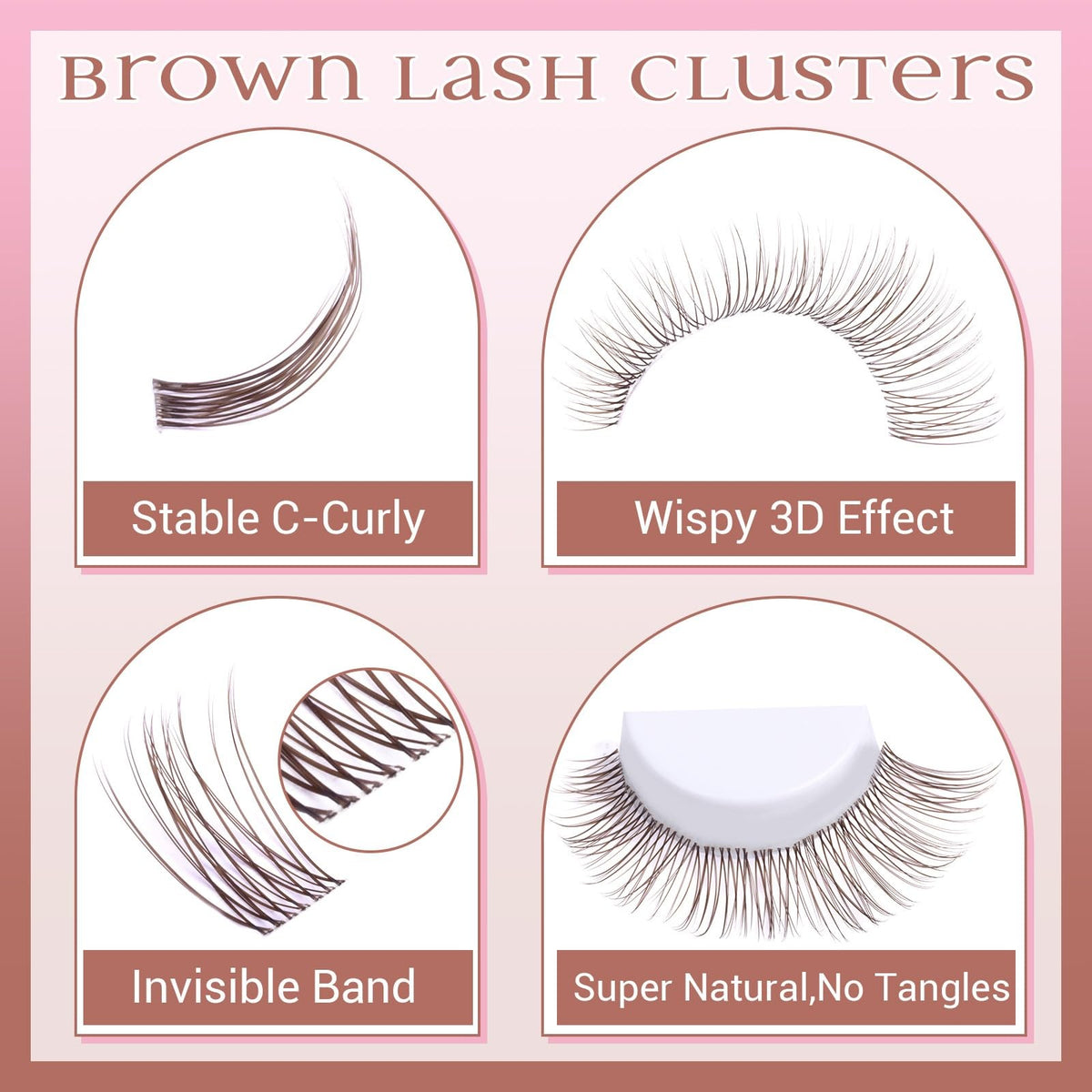 Brown Lash Clusters Natural Eyelash Extensions - Wispy, Invisible Band