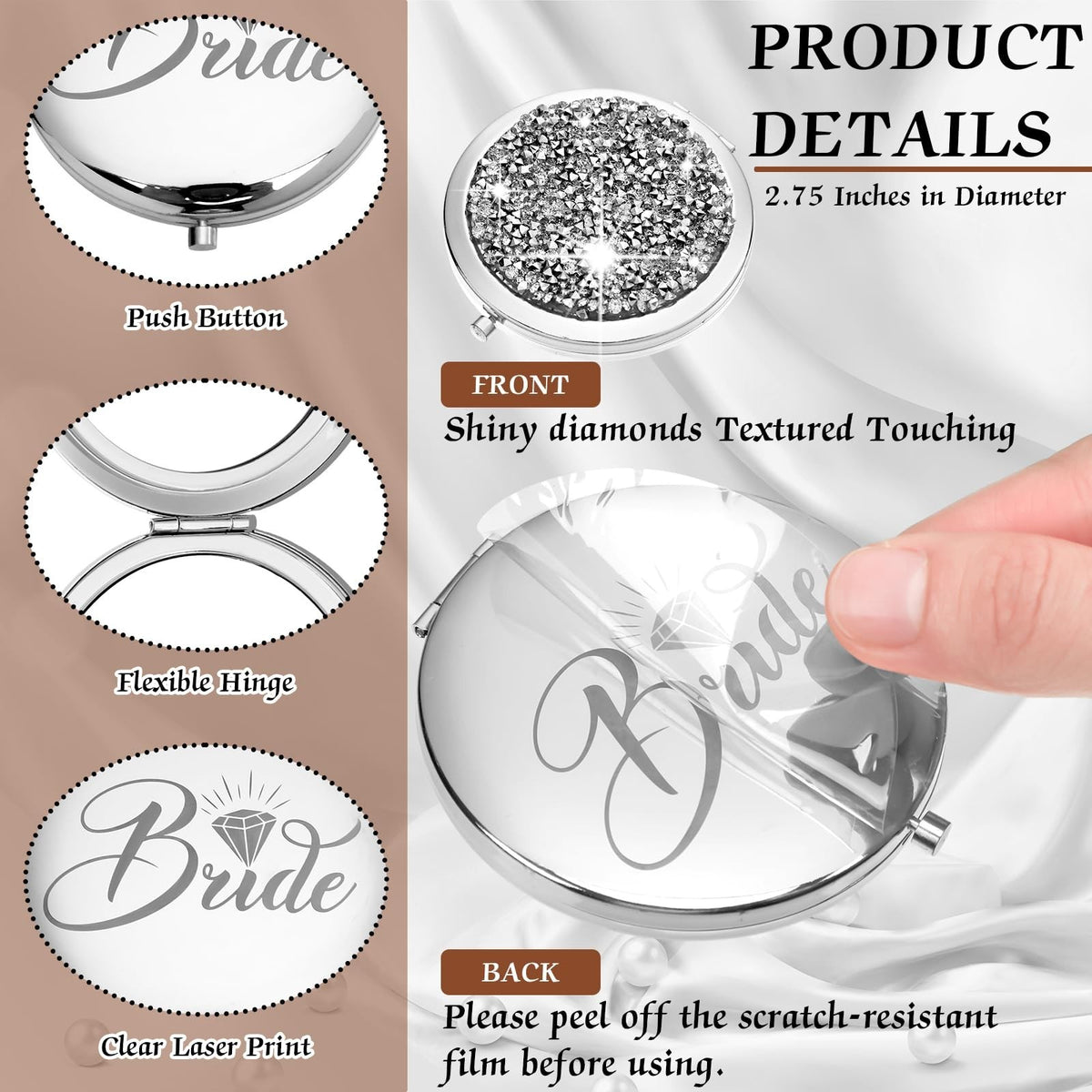 10-Pack Compact Silver Makeup & Wedding Gift Mirrors with 2X Magnification