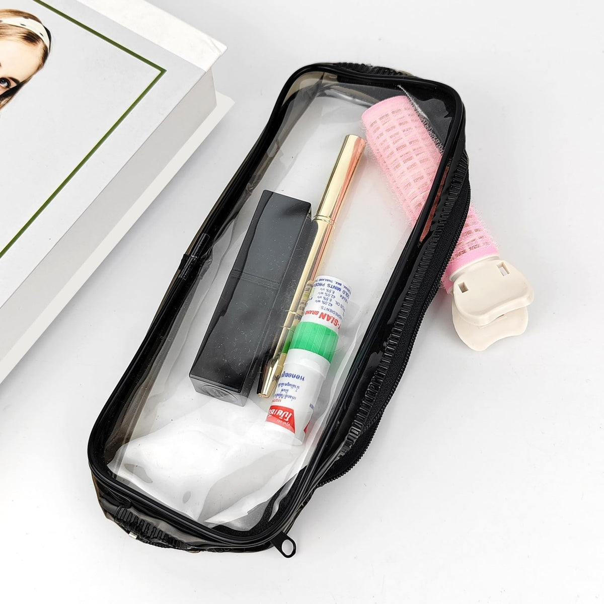 Clear Makeup Bag Organizer 4 Pack - Portable Cosmetic Travel Pouch Black & White