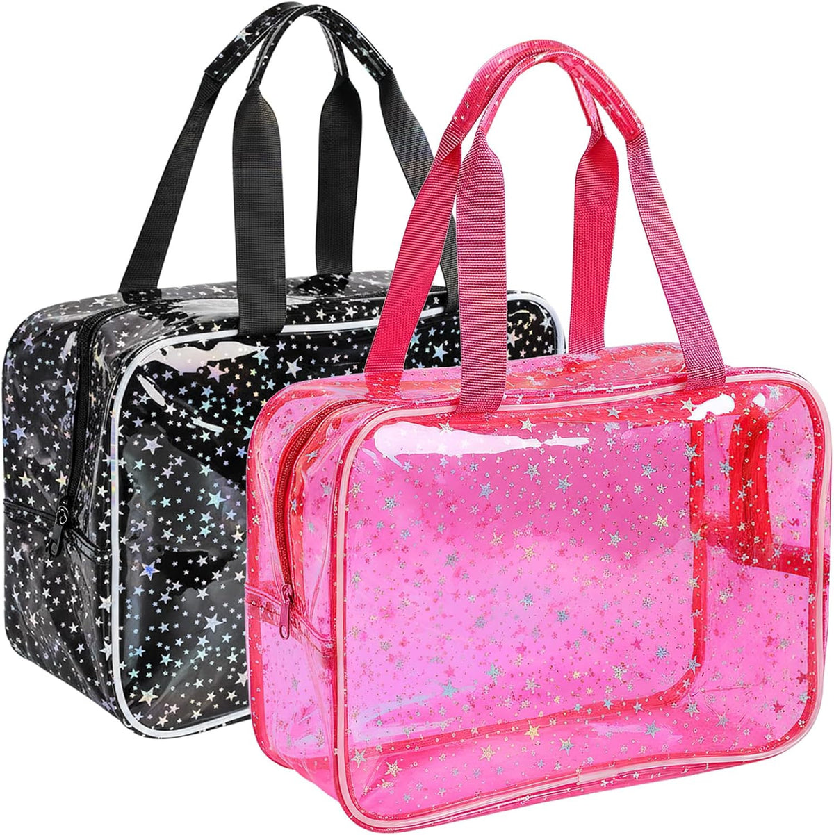 Waterproof Clear PVC Makeup Bag Set with Handle - 2 Pack for Travel & Storage