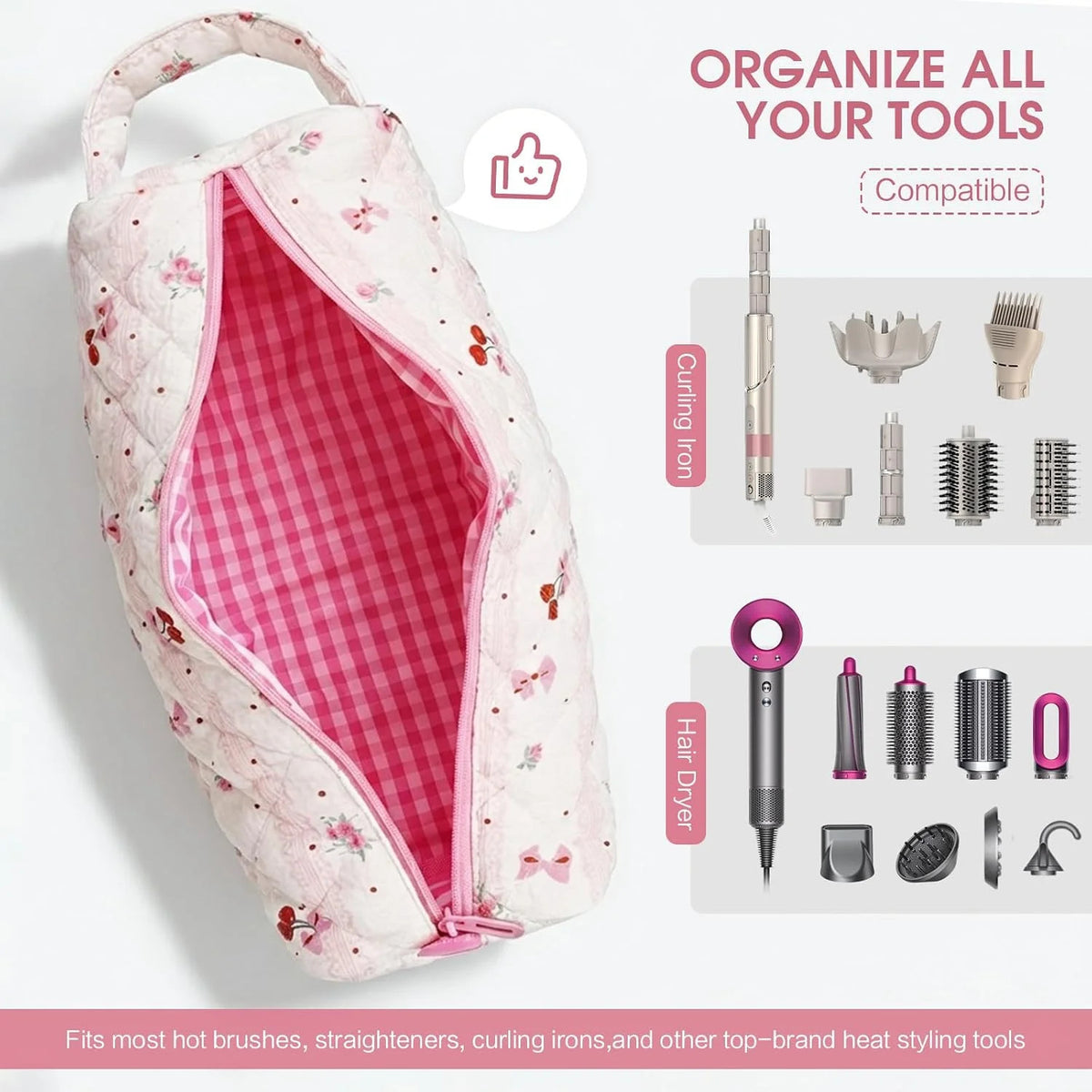 Cherry Pattern Hair Tools Organizer Bag for Travel & Styling Accessories