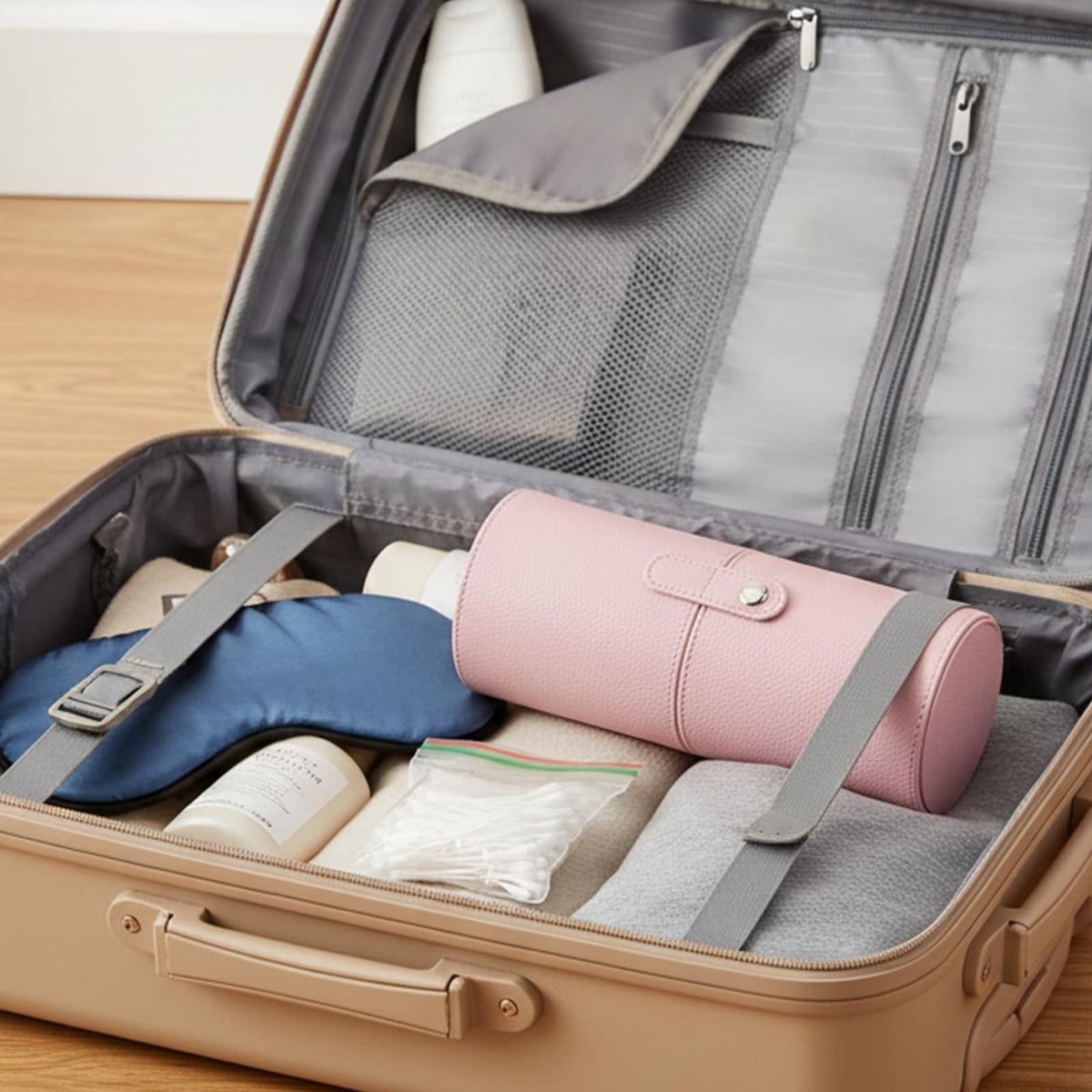 Pink Waterproof PU Leather Travel Makeup Brush Case with Dual Compartments