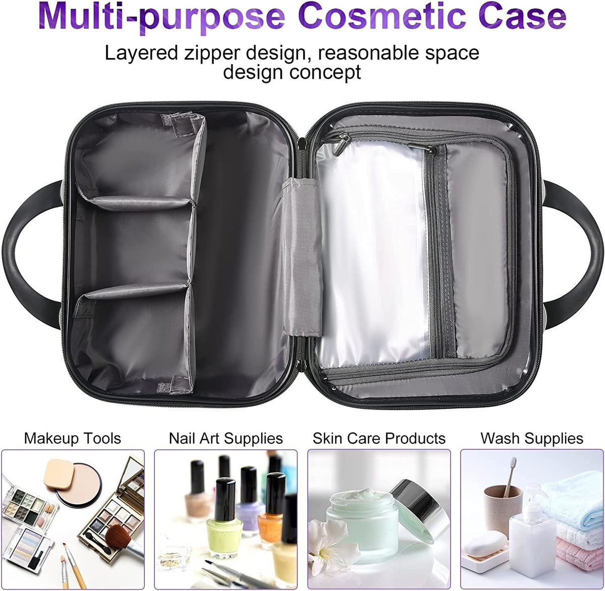 14-Inch Hard Shell Makeup Train Case - Portable Cosmetic & Toiletry Organizer