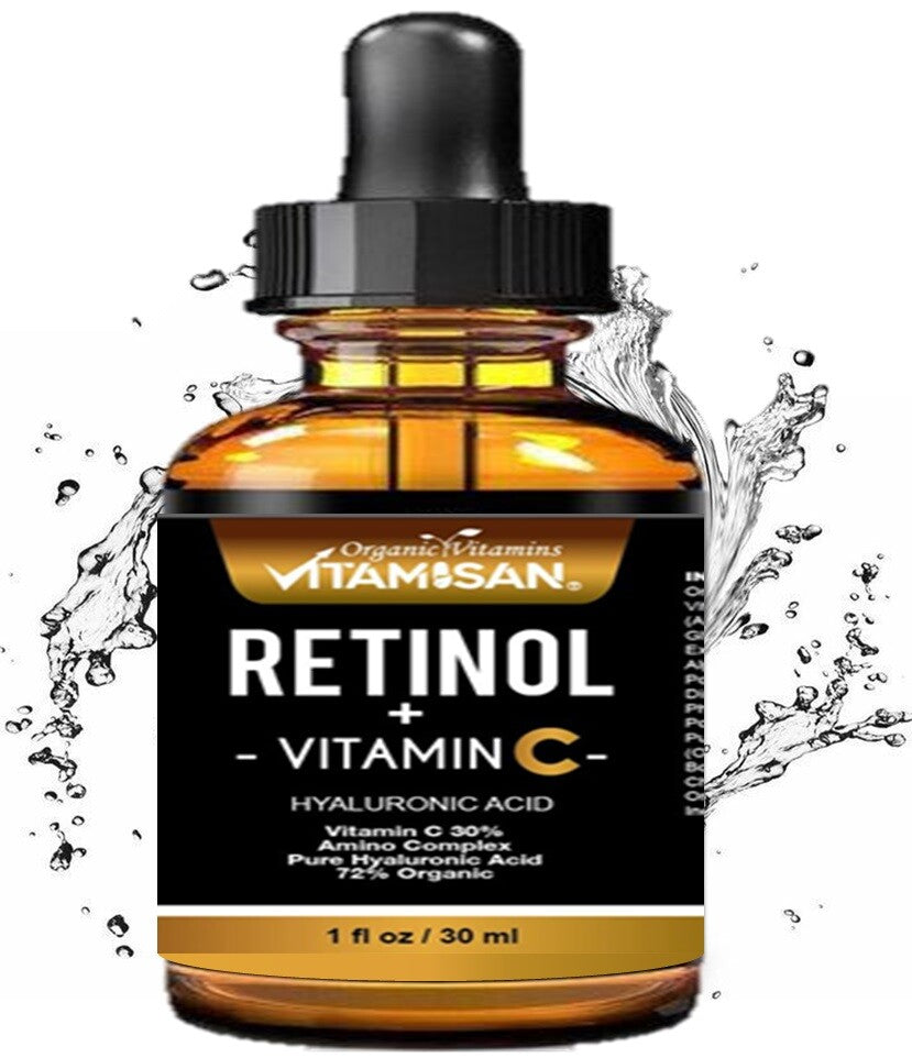 Retinol Vitamin C Hyaluronic Acid Face Serum Anti-Aging Wrinkle Treatment - 3 Oz