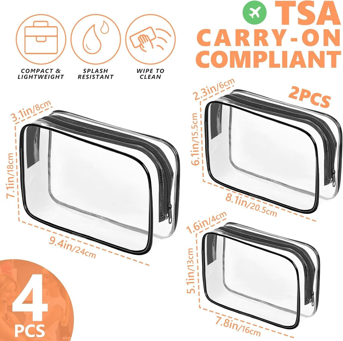 Travel Transparent Makeup Bag with Brush Case TSA Approved