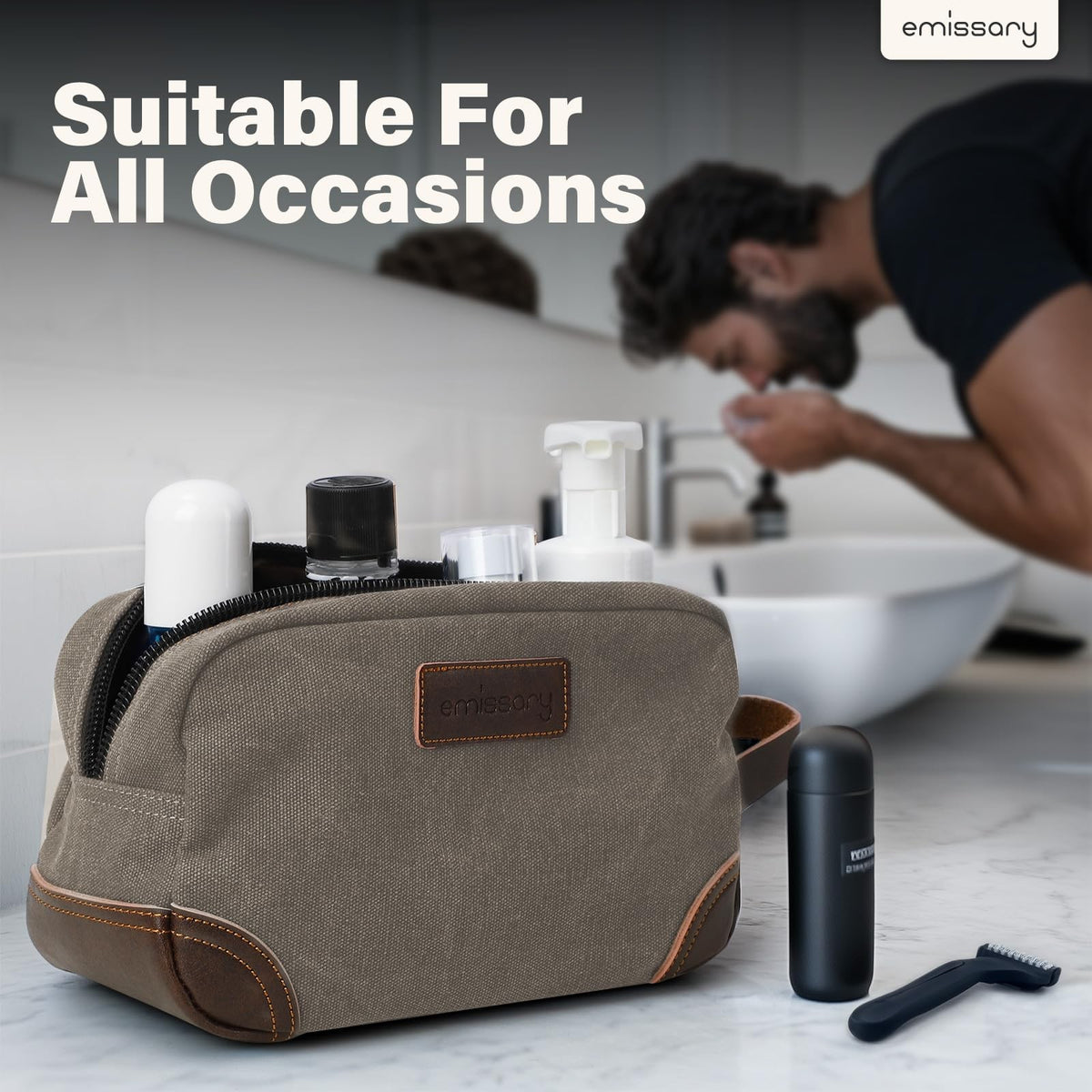 Men's Travel Toiletry Bag Dopp Kit Small Water-Resistant Shaving Kit Light Gray