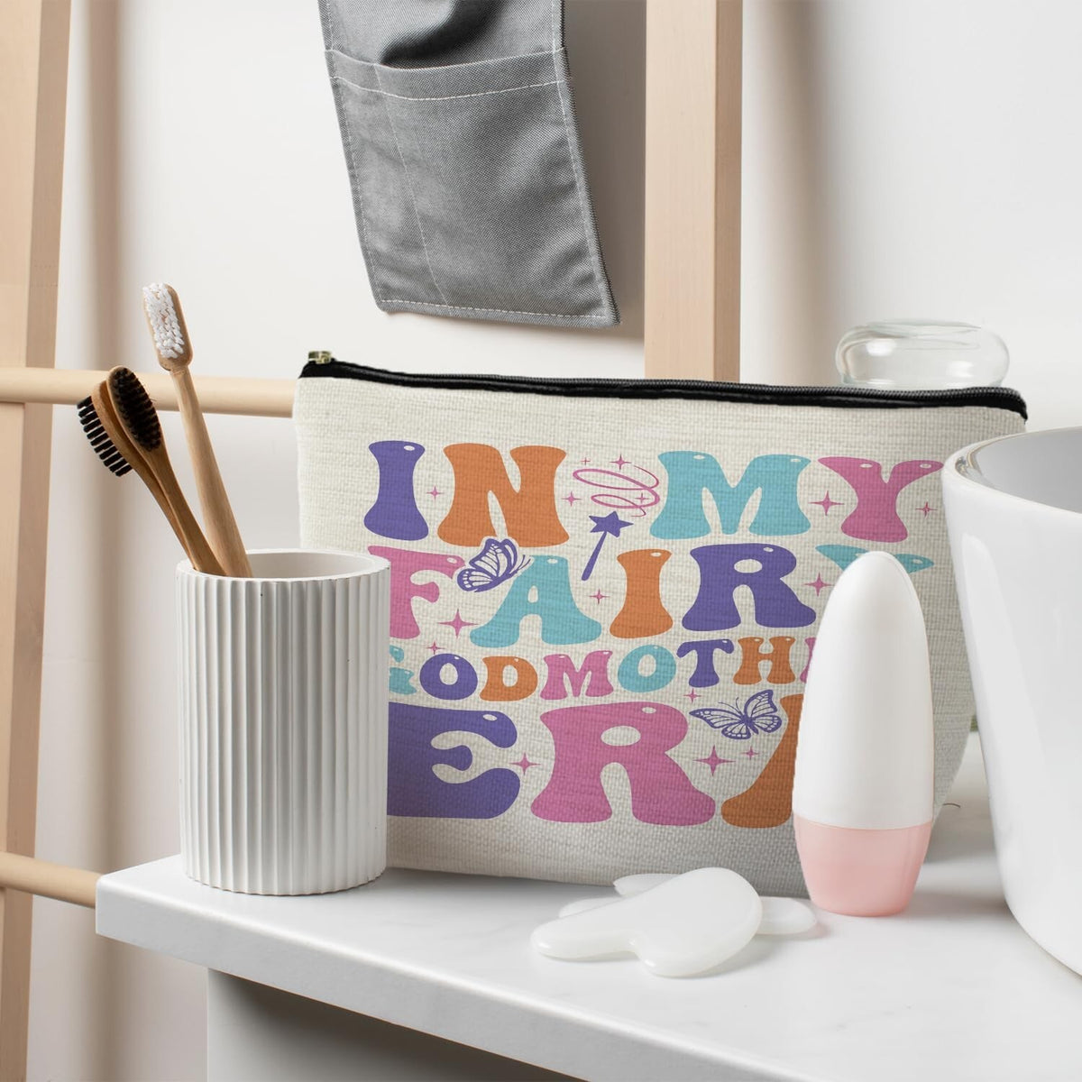 Fairy Godmother Makeup Bag for Women, Gift for Godmother, Canvas Cosmetic Organizer