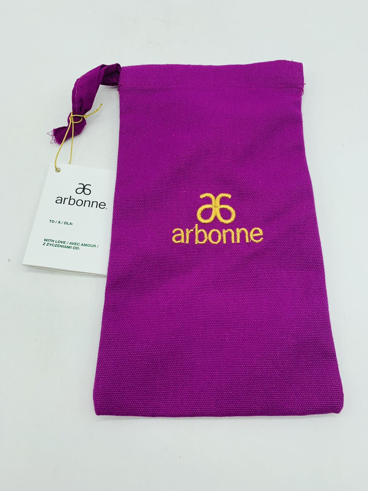 Purple Drawstring Makeup Bag with Gold Embroidery - 9.75x5.5 Inches