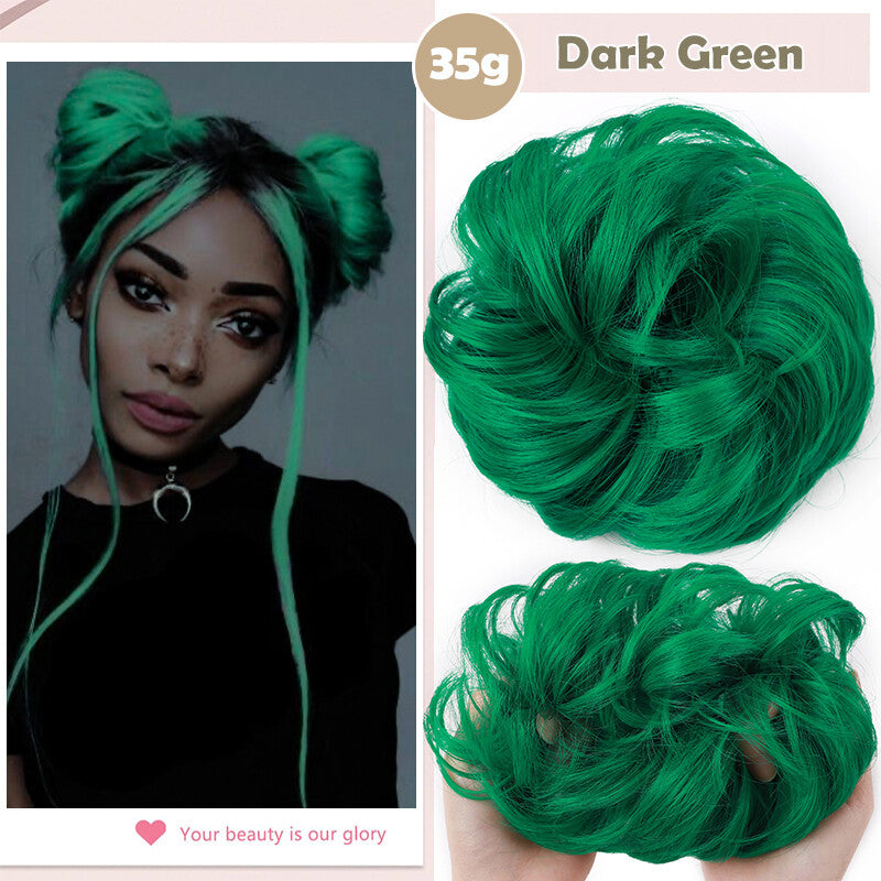 Natural Human Hair Messy Bun Ponytail Extensions with Curly Scrunchie Updo