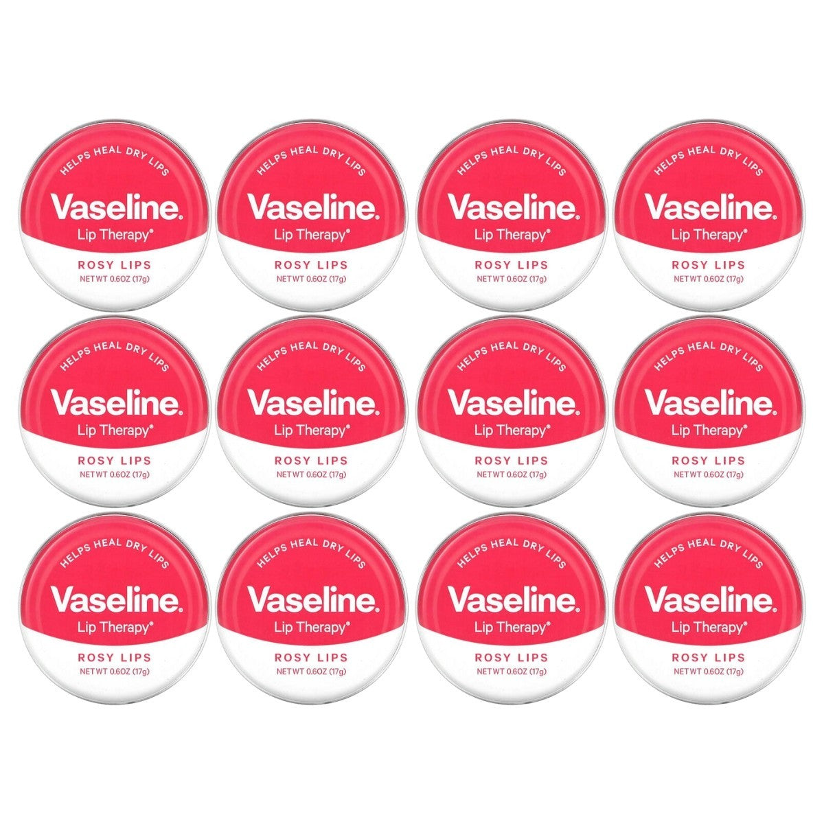 Vaseline Lip Therapy Rosy Lips Lip Balm Tin 0.6oz Pack of 12