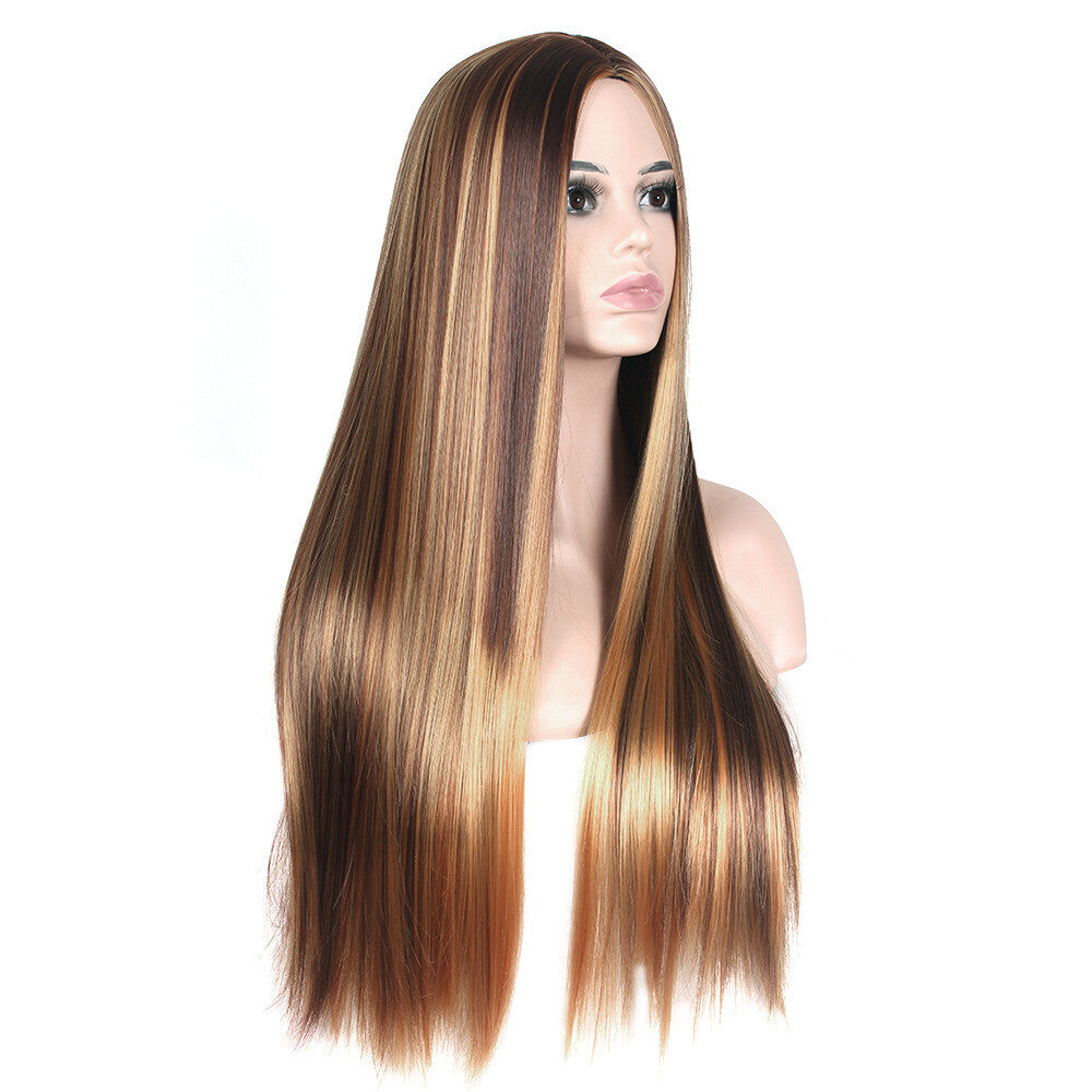 Brazilian Straight Human Hair Wig Ombre Brown Honey Blonde 70cm