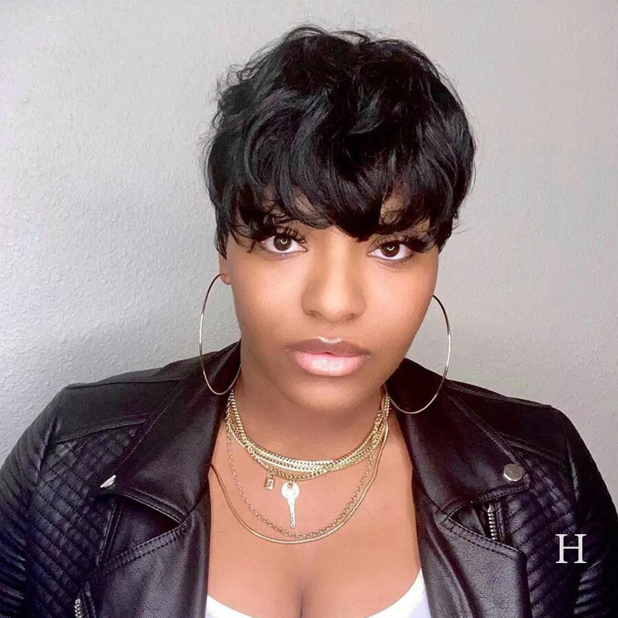 Black Pixie Cut Wig - Straight Human Hair Daily Wear Full Wig for Cosplay and Fashion