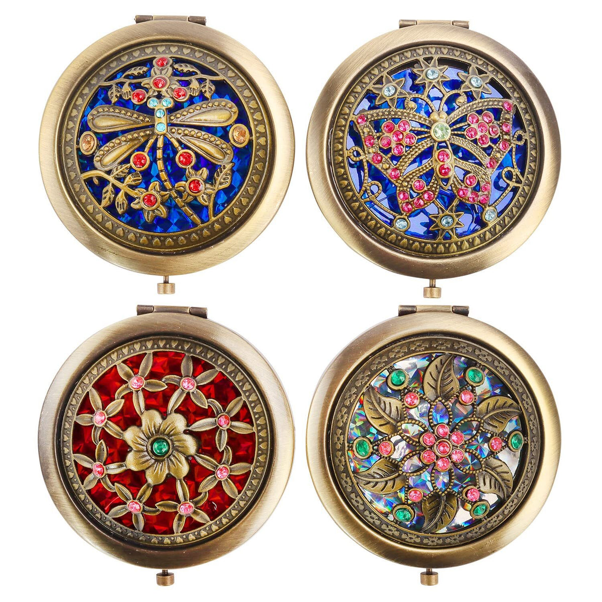 Vintage Foldable Travel Makeup Mirror Set - Double Sided Compact Bronze