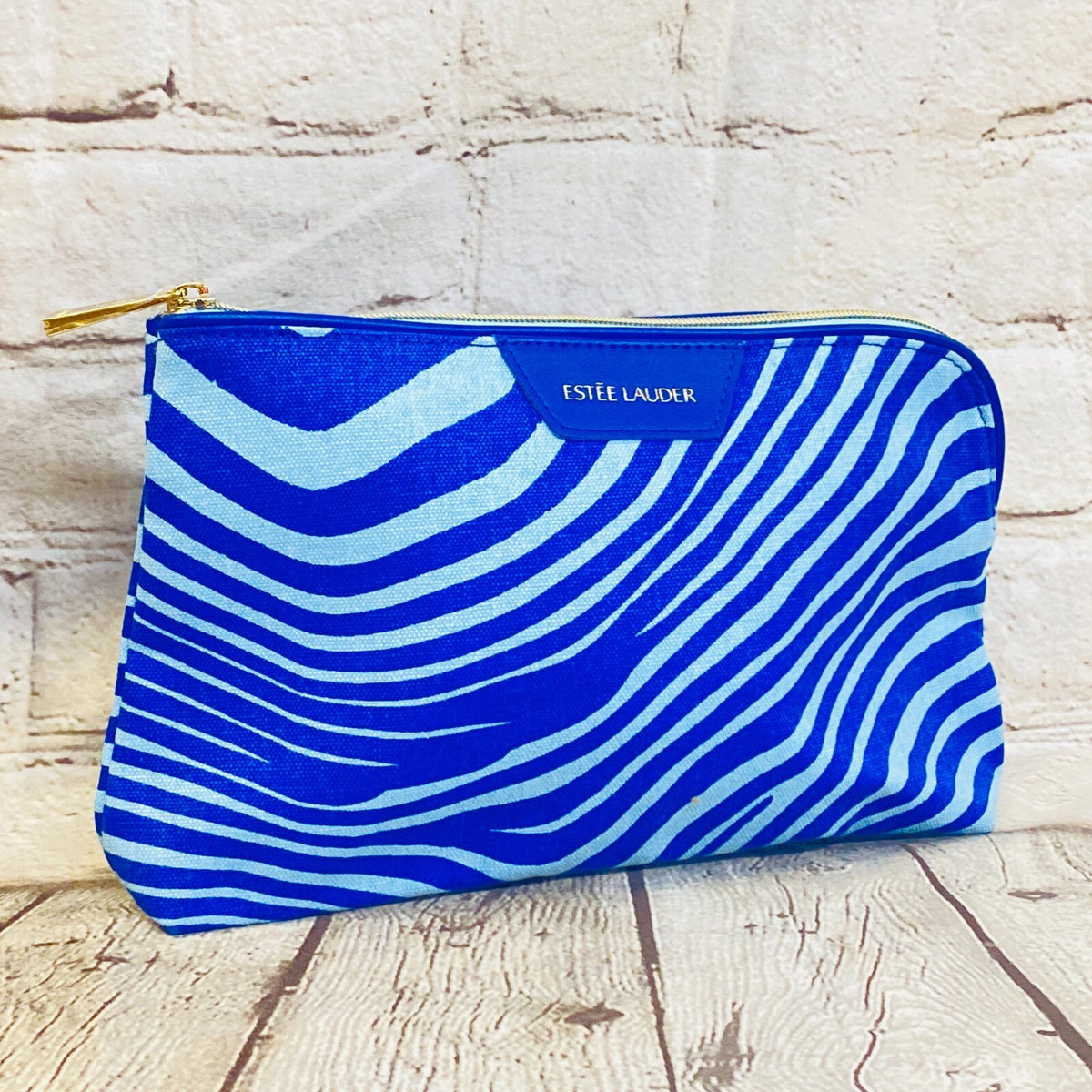 Estee Lauder Blue Striped Cosmetic Makeup Travel Bag - New