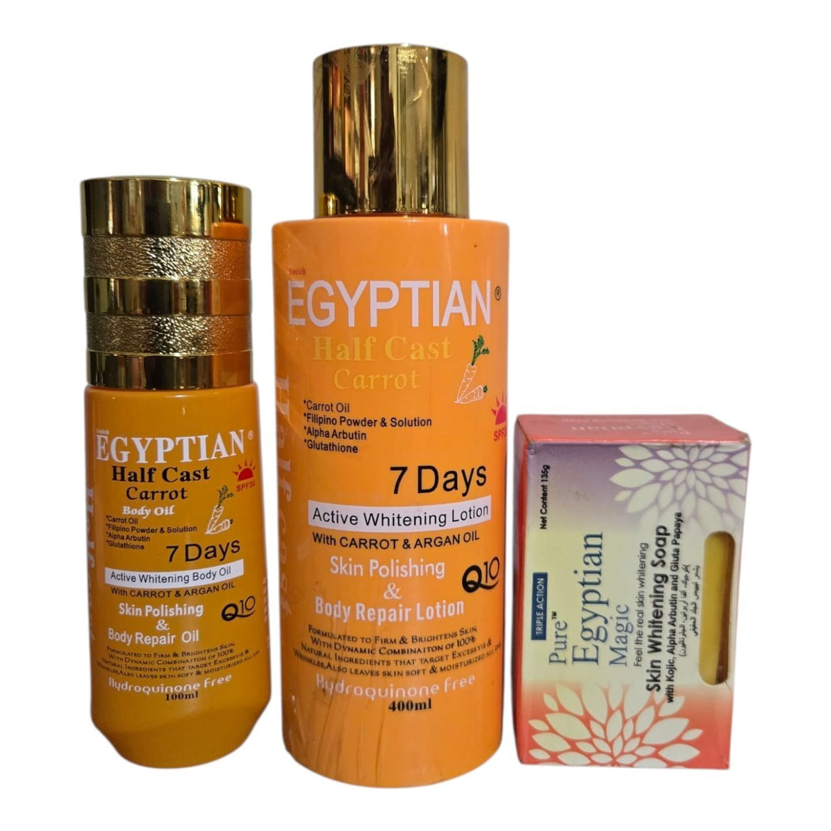 Egyptian Brightening Carrot Lotion Serum Soap Set - Advanced Firming