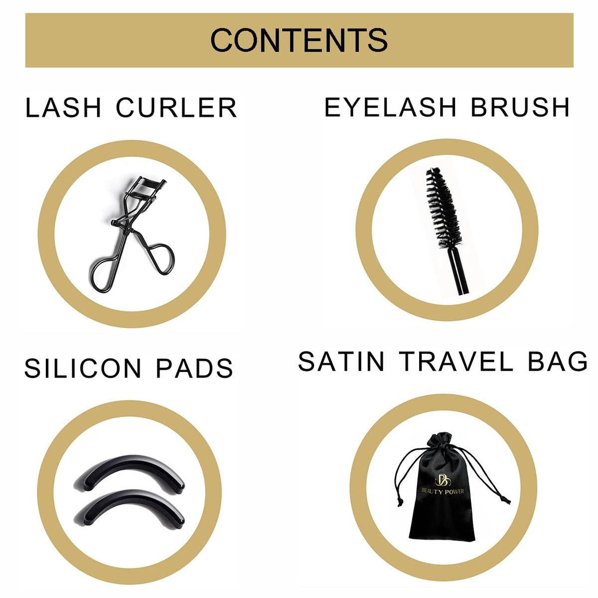 Eyelash Curler Set with 5 Replacement Pads, Eyebrow Brush & Satin Travel Bag