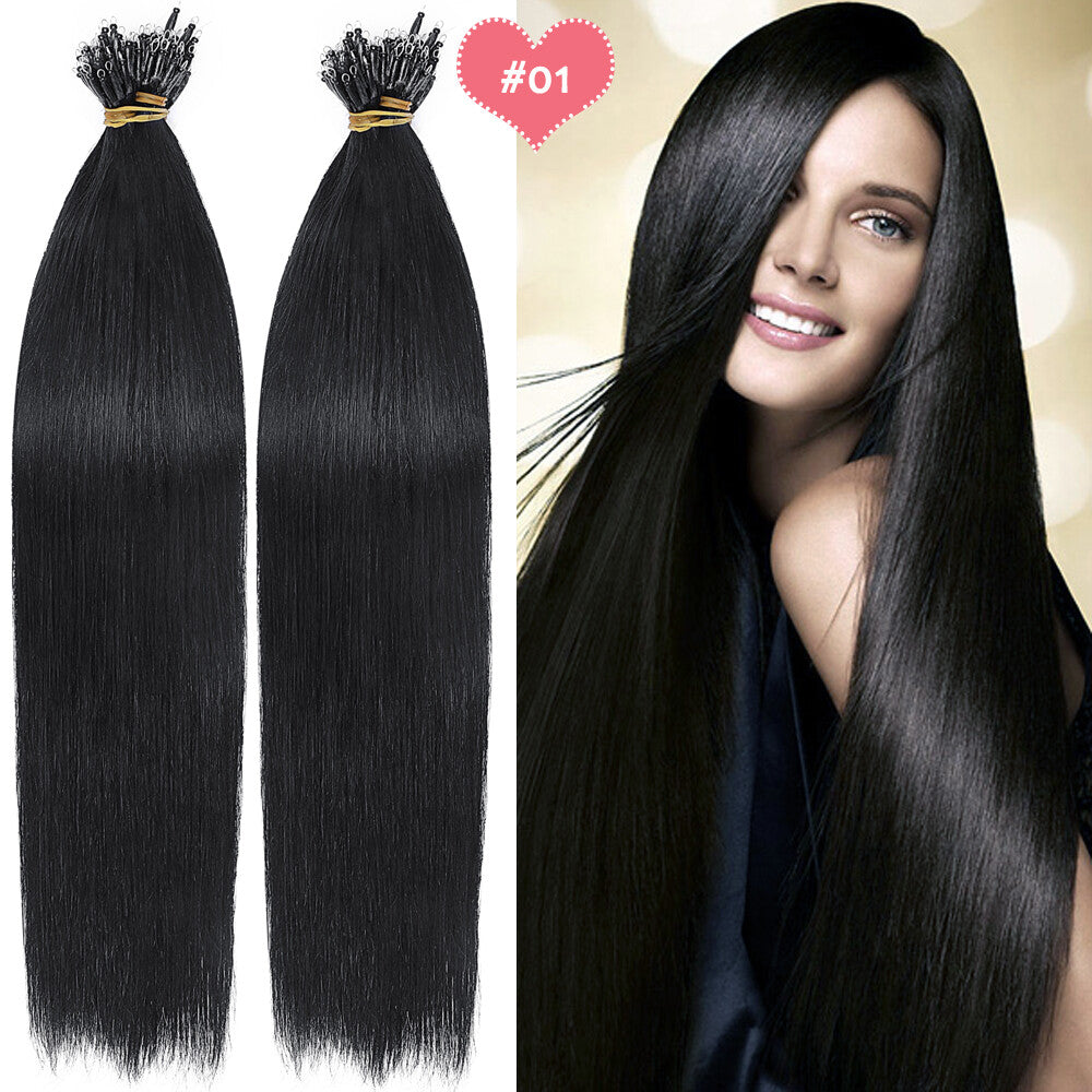 Beads Hair Extensions Nano Bean Remy Micro Loop Link I Tip - Multiple Colors & Lengths