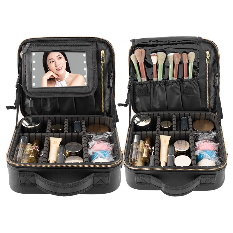 Travel Waterproof Makeup Bag with LED Light Mirror and Handle