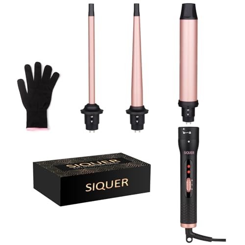 3-in-1 Ceramic Curling Wand Set with Interchangeable Barrels - Fast Heating