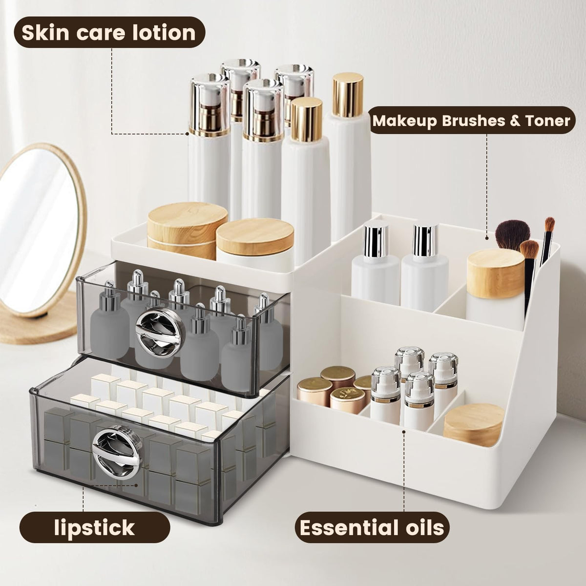 Large Capacity Makeup Organizer with Clear Drawers for Vanity and Skincare
