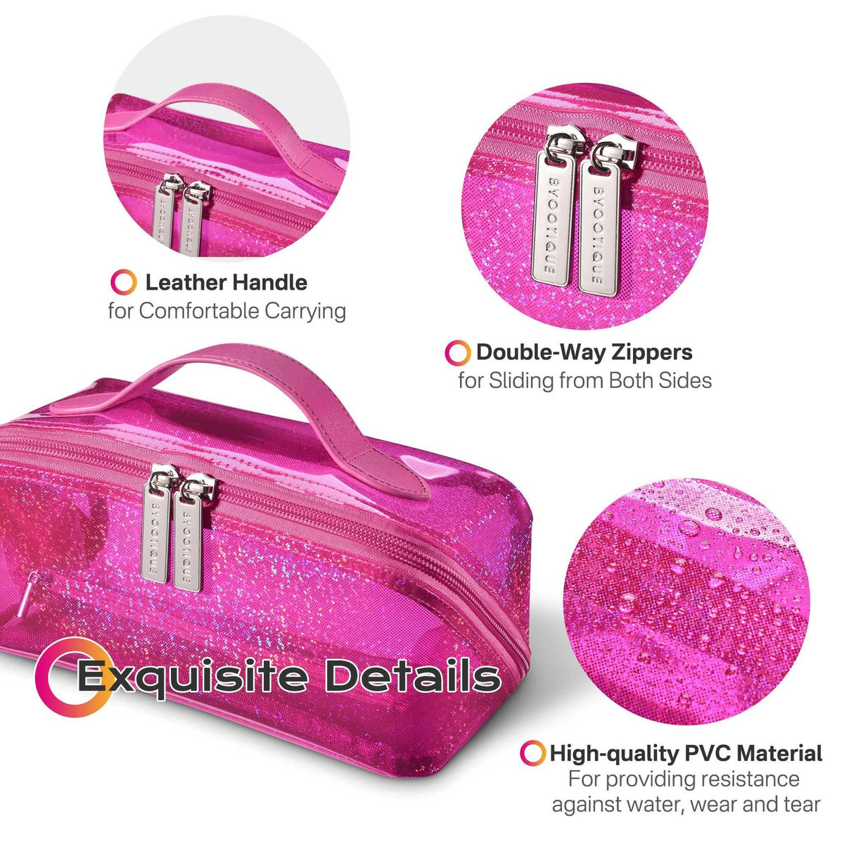 Pink Water-Resistant Makeup Organizer Bag with Multiple Compartments