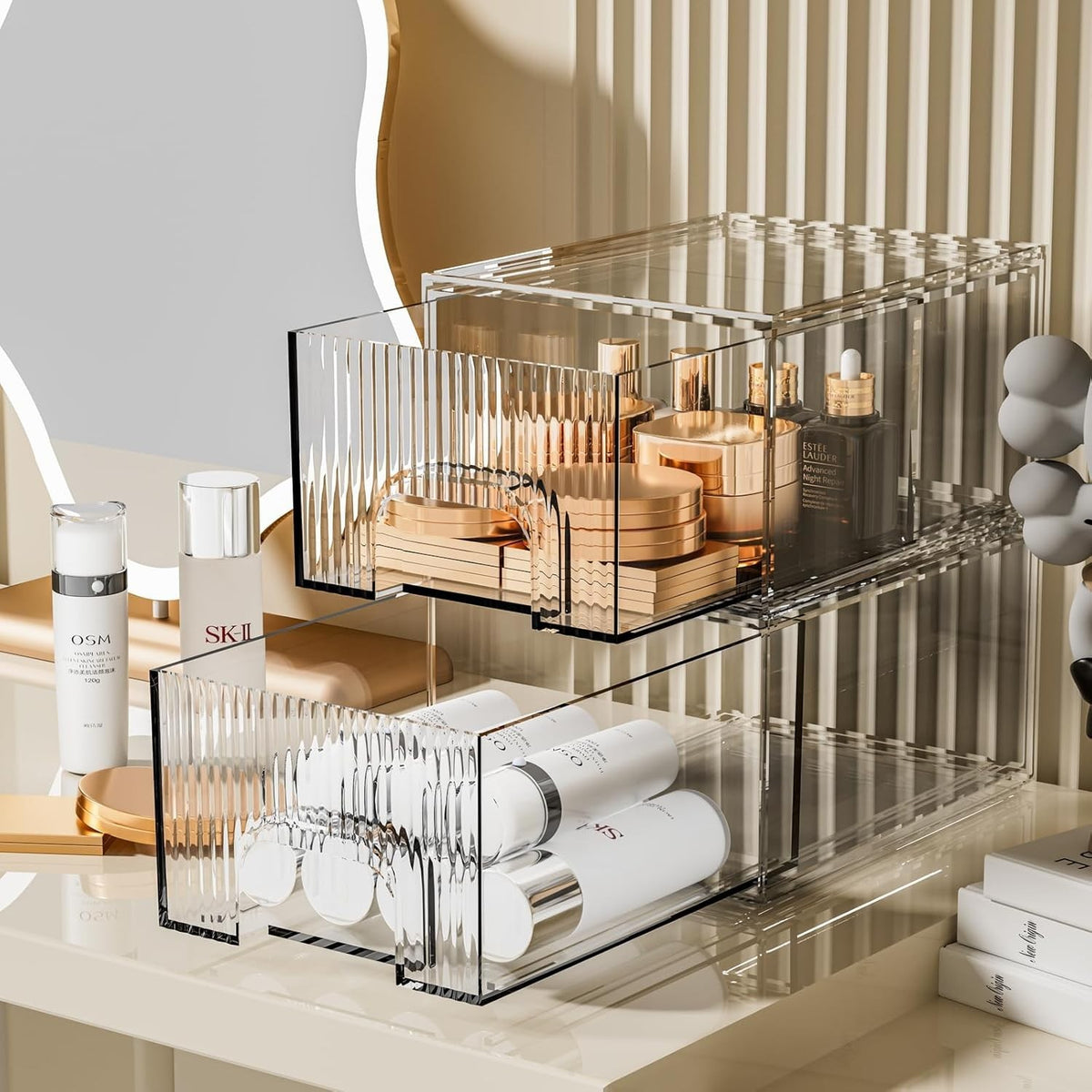 2 Pack Clear Stackable Cosmetic Organizer — Acrylic Drawer Storage