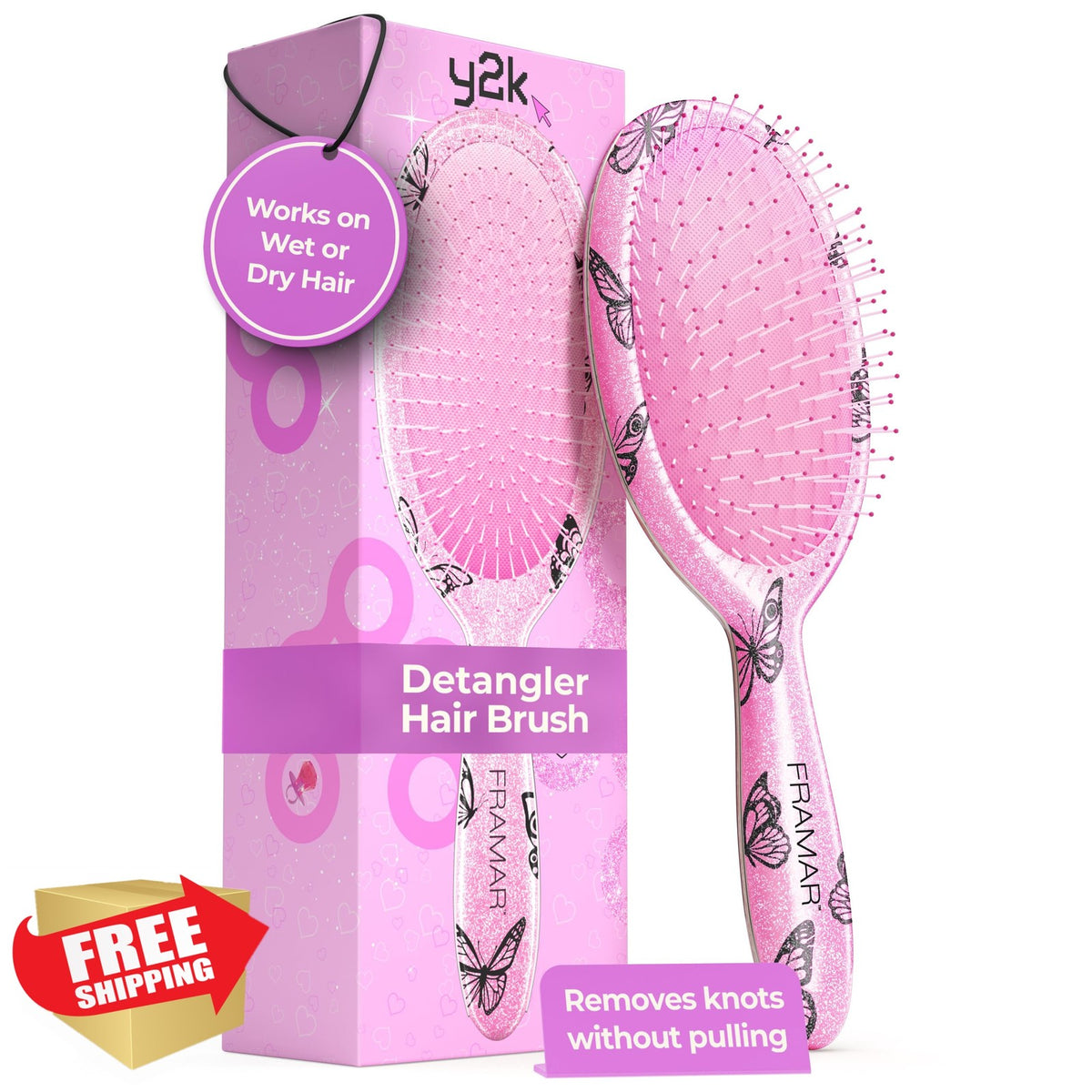Y2K Pink Hair Brush Detangler for All Hair Types - Pain-Free Tangle Remover